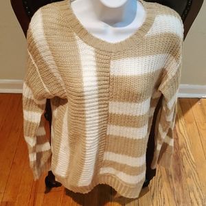 EUC Large Tan & White Sweater